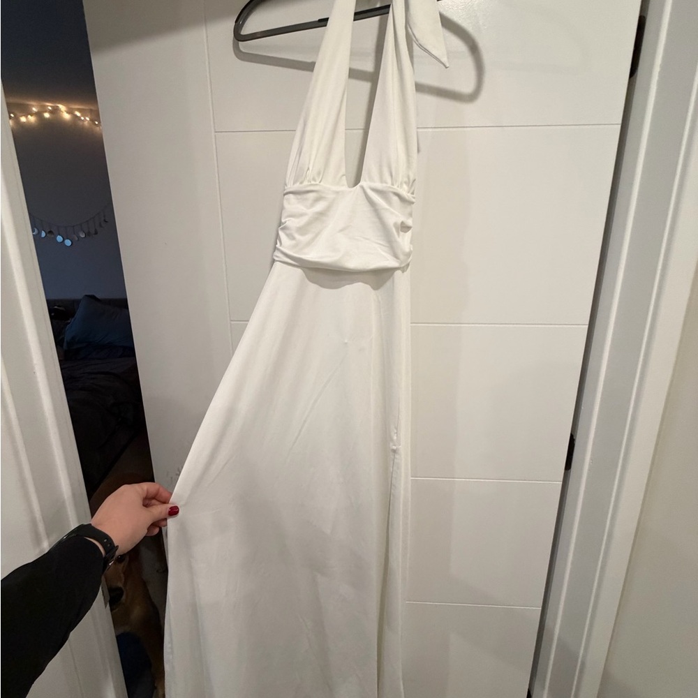 Elegant White Halter Dress